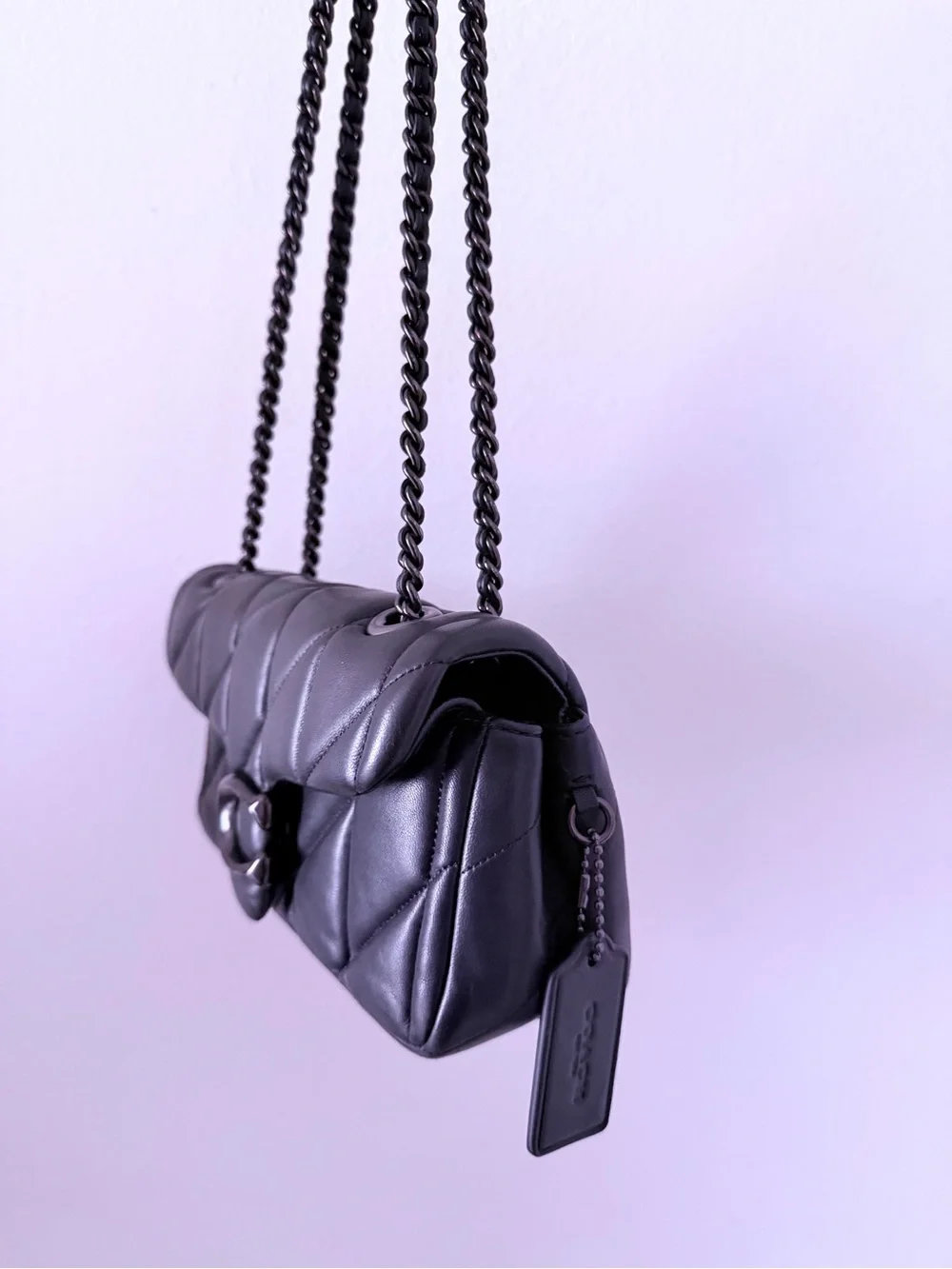 Coach Quilted Tabby Mini Leather Shoulder Bag 20 with Chain LIGHT V5/BLACK